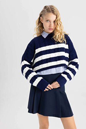 A7046 Coool Regular Fit Çizgili Bisiklet Yaka Triko Kazak