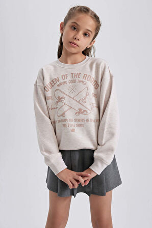 DeFacto Kız Çocuk Bisiklet Yaka Baskılı Sweatshirt A6163A823AUBG667