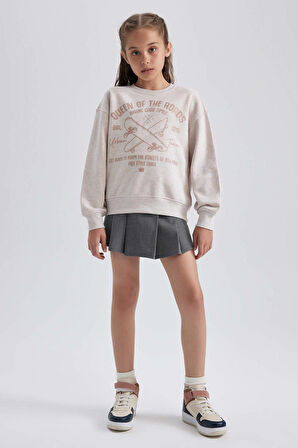 DeFacto Kız Çocuk Bisiklet Yaka Baskılı Sweatshirt A6163A823AUBG667