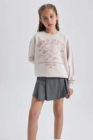 DeFacto Kız Çocuk Bisiklet Yaka Baskılı Sweatshirt A6163A823AUBG667