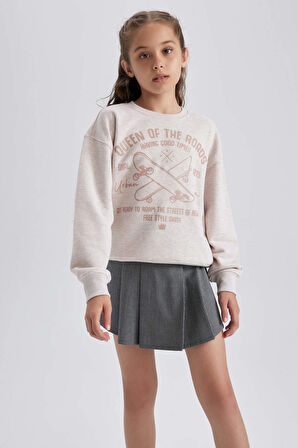 DeFacto Kız Çocuk Bisiklet Yaka Baskılı Sweatshirt A6163A823AUBG667