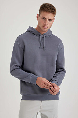 DeFacto Relax Fit Kapüşonlu Baskılı Kalın Sweatshirt Y9652AZ23WNGR439