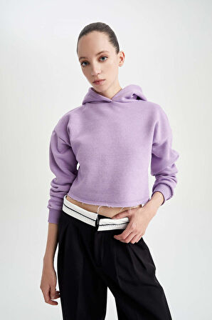 DeFacto Kapüşonlu Basic Crop Basic Sweatshirt Z9510AZ22AUPR61