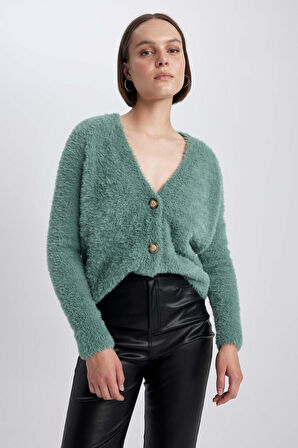 Oversize Fit V Yaka Triko Hırka