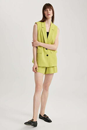 Yüksek Bel Genis Paça Keten Karisimli Sort