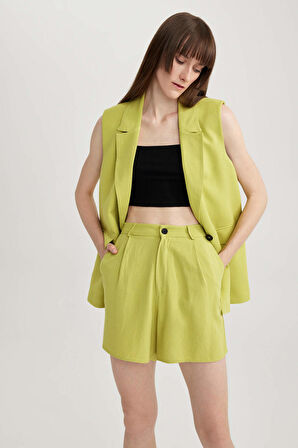 Yüksek Bel Genis Paça Keten Karisimli Sort