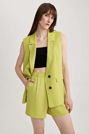 Yüksek Bel Genis Paça Keten Karisimli Sort