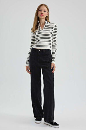 DeFacto Slim Fit Fermuarlı Dik Yaka Çizgili Kazak A8150AX23AUER103