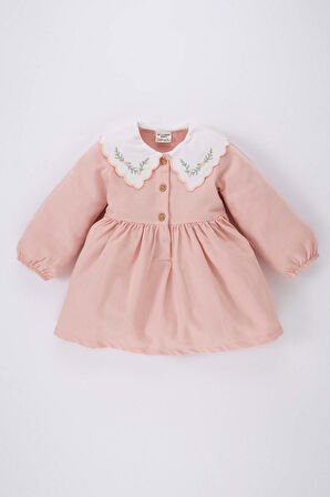 Kız Bebek Çiçekli Uzun Kollu Twill Elbise