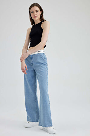 Wide Leg Jean Uzun %100 Pamuk Pantolon