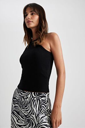 DeFacto Slim Fit Halter Yaka Fitilli Kaşkorse Atlet X6705AZ23SPBK81
