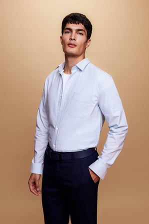 DeFacto %100 Pamuk Regular Fit Polo Yaka Oxford Basic Uzun Kollu Gömlek A8028AX23AUBE723
