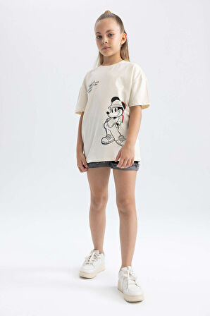 DeFacto Kız Çocuk Disney Mickey & Minnie Oversize Fit Kısa Kollu Tişört A5608A823AUER134