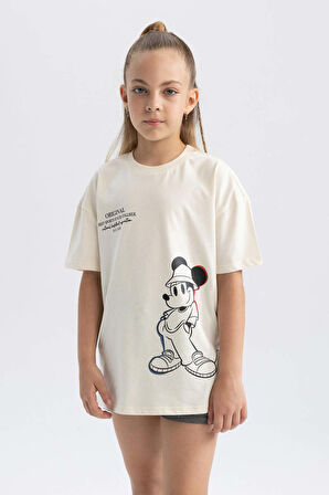 DeFacto Kız Çocuk Disney Mickey & Minnie Oversize Fit Kısa Kollu Tişört A5608A823AUER134