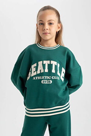 DeFacto Kız Çocuk Oversize Fit Bisiklet Yaka Sweatshirt A5981A823AUGN1116