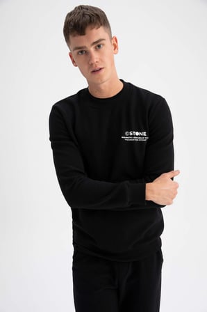 DeFacto Slim Fit Bisiklet Yaka Baskılı Sweatshirt Z3242AZ23SPBK81