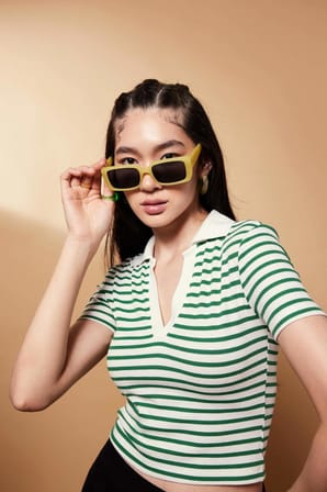 Fitted Polo Yaka Çizgili Kisa Kollu Tisört