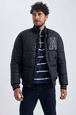 DeFacto Su İtici Oversize Fit Kolej Yaka Bomber Mont A3253AX23WNBK27