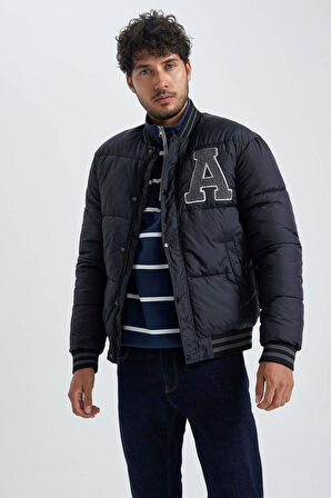 DeFacto Su İtici Oversize Fit Kolej Yaka Bomber Mont A3253AX23WNBK27