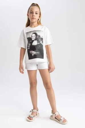 DeFacto Mona Lisa Relax Fit Bisiklet Yaka Kısa Kollu Tişört Kız Çocuk A5233A823HSER136