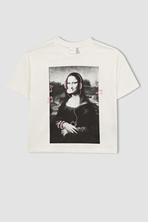 DeFacto Kız Çocuk Mona Lisa Relax Fit Bisiklet Yaka Kısa Kollu Tişört A5233A823HSER136