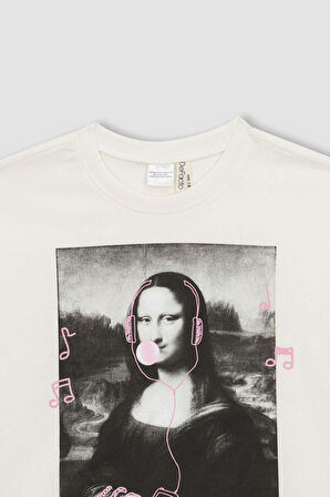 DeFacto Kız Çocuk Mona Lisa Relax Fit Bisiklet Yaka Kısa Kollu Tişört A5233A823HSER136