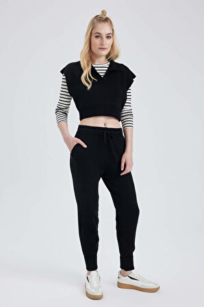 DeFacto Beli Bağcıklı Triko Jogger Eşofman Altı R1701AZ23AUBK27