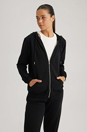 DeFacto Regular Fit Kapüşonlu Fermuarlı Basic Sweatshirt Y1502AZ23AUBK81