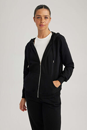 DeFacto Regular Fit Kapüşonlu Fermuarlı Basic Sweatshirt Y1502AZ23AUBK81