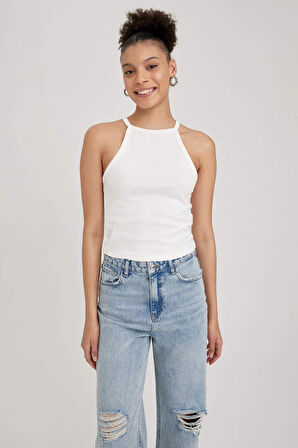 Coool Fitted Halter Yaka Ribana Basic Düz Atlet