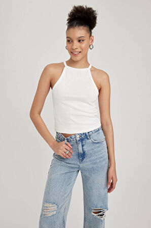 Coool Fitted Halter Yaka Ribana Basic Düz Atlet