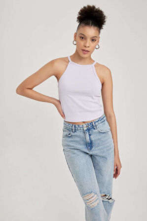 Coool Fitted Halter Yaka Ribana Basic Düz Atlet