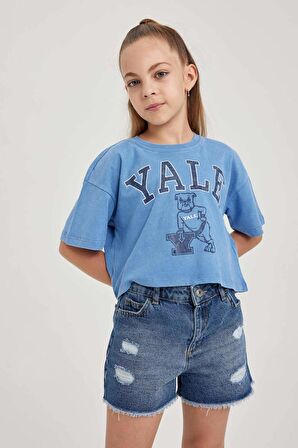 DeFacto Kız Çocuk Yale University Relax Fit Bisiklet Yaka Kısa Kollu Tişört A5236A823HSBE105