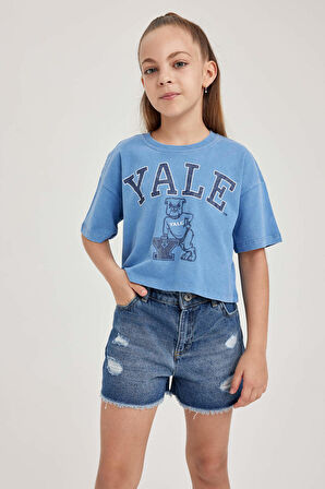 DeFacto Kız Çocuk Yale University Relax Fit Bisiklet Yaka Kısa Kollu Tişört A5236A823HSBE105