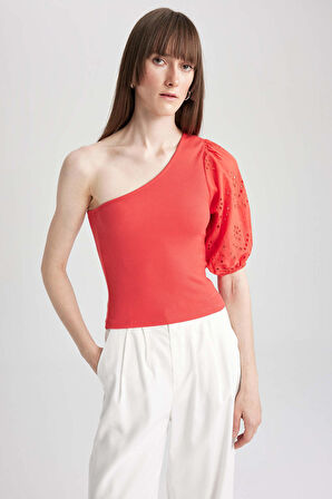 DeFacto Slim Fit Tek Omuzlu Kısa Kollu Tişört A7349AX23SMRD87