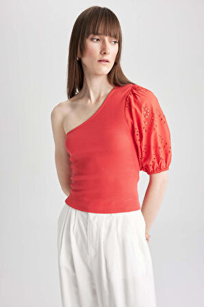 DeFacto Slim Fit Tek Omuzlu Kısa Kollu Tişört A7349AX23SMRD87