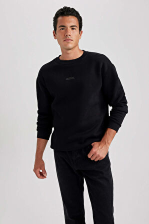 DeFacto Boxy Fit Bisiklet Yaka Baskılı Sweatshirt X8282AZ23AUBK81
