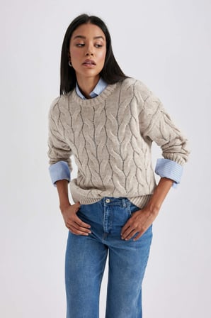 Oversize Fit Bisiklet Yaka Kazak