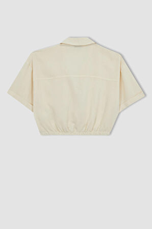 DeFacto Regular Fit Kaçık Yaka Keten Karışımlı Kısa Kollu Gömlek A6859AX23SMER99