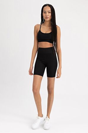 DeFactoFit Siyah Yüksek Bel Beli Saran Biker Esnek Kısa Basic Düz Sporcu Tayt Z6741AZ23SPBK81