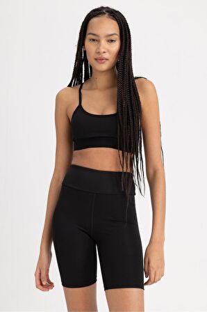 DeFactoFit Siyah Yüksek Bel Beli Saran Biker Esnek Kısa Basic Düz Sporcu Tayt Z6741AZ23SPBK81