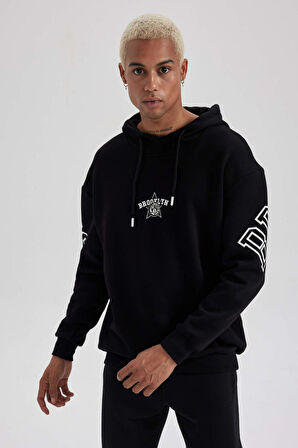 DeFactoFit NBA Brooklyn Nets Boxy Fit Kapüşonlu Kalın Sweatshirt A7251AX23AUBK81