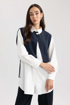 DeFacto Regular Fit Poplin Uzun Kollu Tunik B1710AX23AUWT34