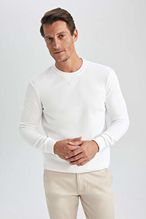 DeFacto Regular Fit Bisiklet Yaka Kalın Basic Düz Sweatshirt T3777AZ23AUWT34