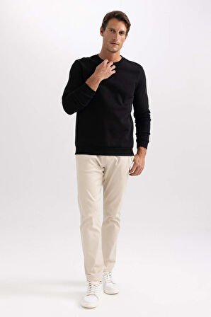 DeFacto Regular Fit Bisiklet Yaka Kalın Basic Düz Sweatshirt T3777AZ23AUBK81
