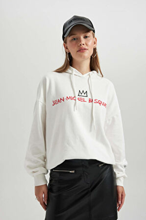 DeFacto Coool Jean Michel Basquiat Oversize Fit Kapüşonlu Kalın Sweatshirt B3627AX23WNWT32