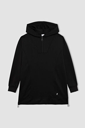 DeFactoFit Long Fit Kapüşonlu Skuba Dalgıç Sporcu Sweatshirt A8179AX23AUBK81