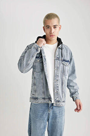 DeFacto Oversize Fit Kapüşonlu Jean Ceket B5745AX24SPNM39