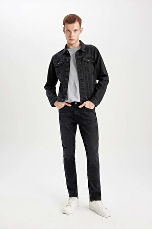 DeFacto Pedro Slim Fit Dar Kalıp Normal Bel Dar Paça Siyah Jean Pantolon R8788AZ24SPNM40