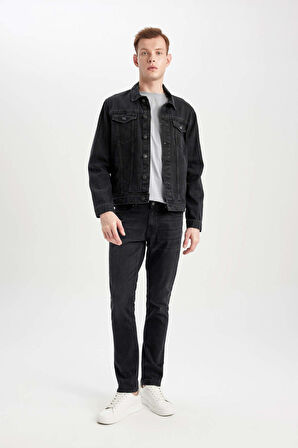 DeFacto Pedro Slim Fit Dar Kalıp Normal Bel Dar Paça Siyah Jean Pantolon R8788AZ24SPNM40